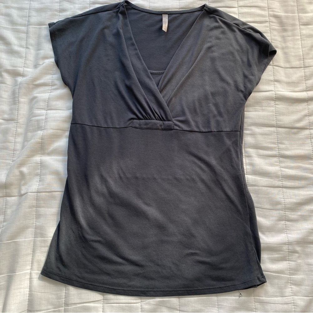 Grey Maternity V‑Neck Short Sleeve Tee